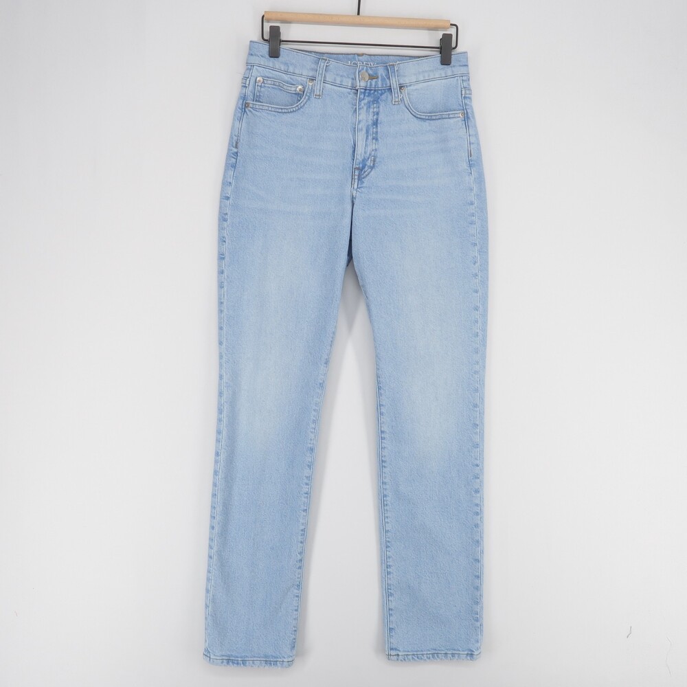 J Crew 96 Straight Jeans Womens 26T Blue High Rise Stretch Tall Light Wash Zip